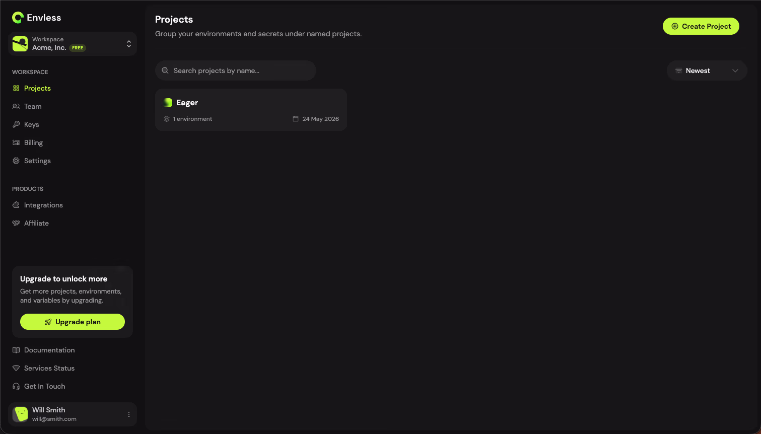 Envless dashboard preview